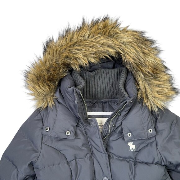 Abercrombie Down Jacket Womens Small S Gray Parka Puffer Fur Trim Winter Coat - Picture 4 of 14